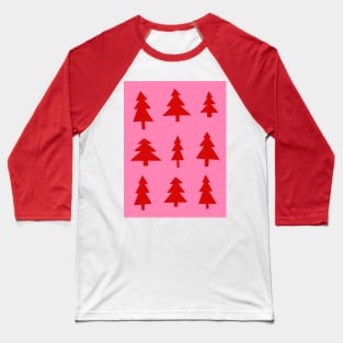 Christmas Tree Pattern in Red and Hot Pink Baseball T-Shirt